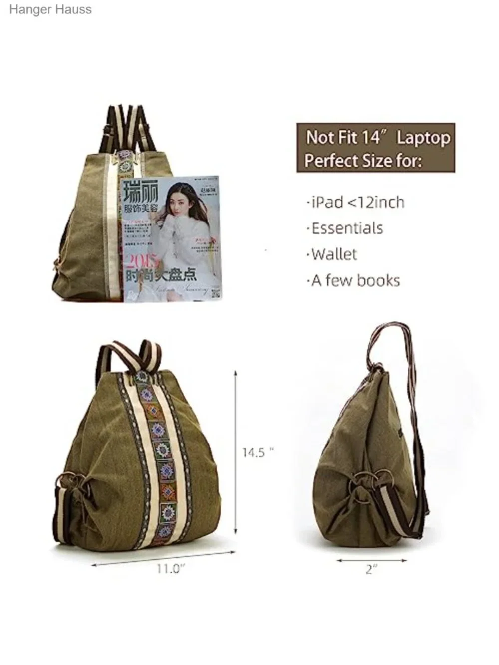 Vintage Canvas Backpack Daypack with Anti-theft Design for Travel